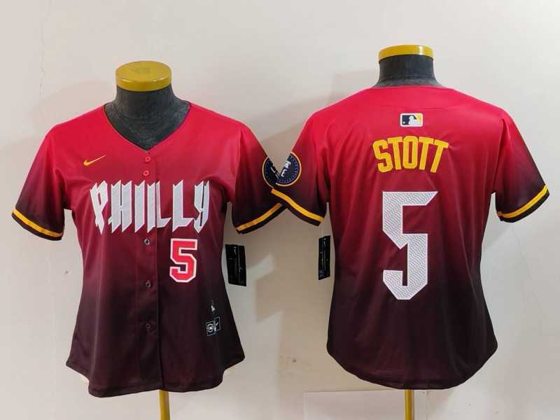 Women%27s Philadelphia Phillies #5 Bryson Stott Number Red 2024 City Connect Limited Jerseys